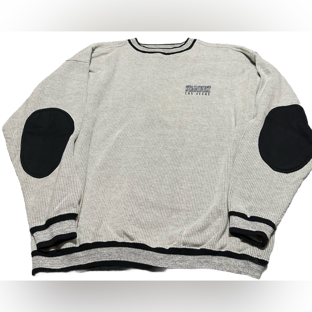 Vtg Stardust Las Vegas Gray Black Crewneck Sweater Cut Tag Sz XL Elbow Patches